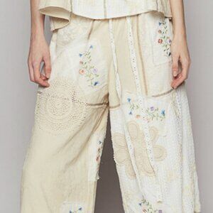 #185 IVORY-POL FLORAL& LACE PATCHWORK PANTS-IVORY ❤️